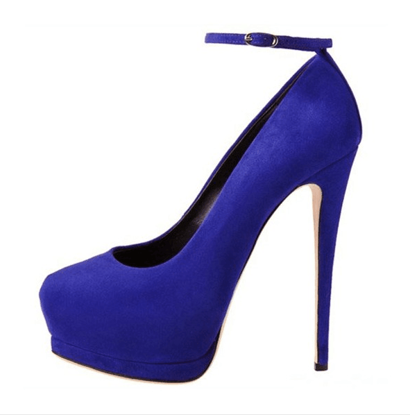 Custom Made Vegan Suede Ankle Strap Pumps in Blue |FSJ Shoes