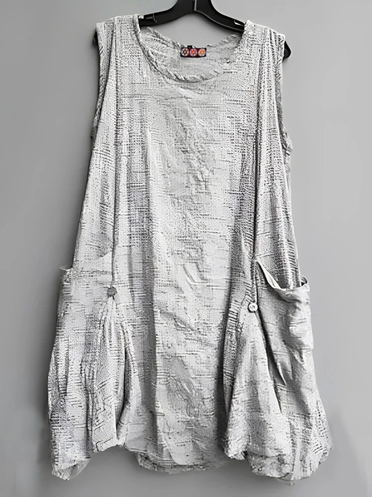 Ladies Sleeveless Solid Color Pocket Dress