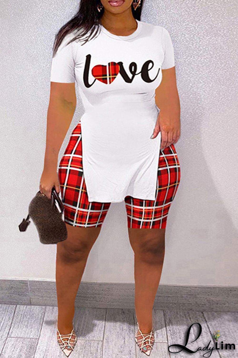 Yellow Fashion Casual Letter Print Slit O Neck Plus Size Two Pieces