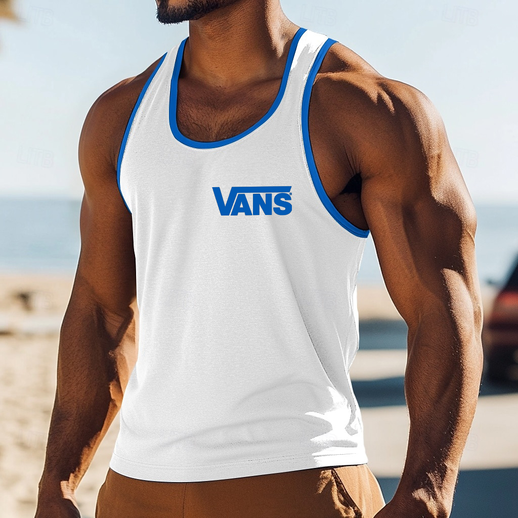 Men's Casual Logo Print Contrast Tank Top
