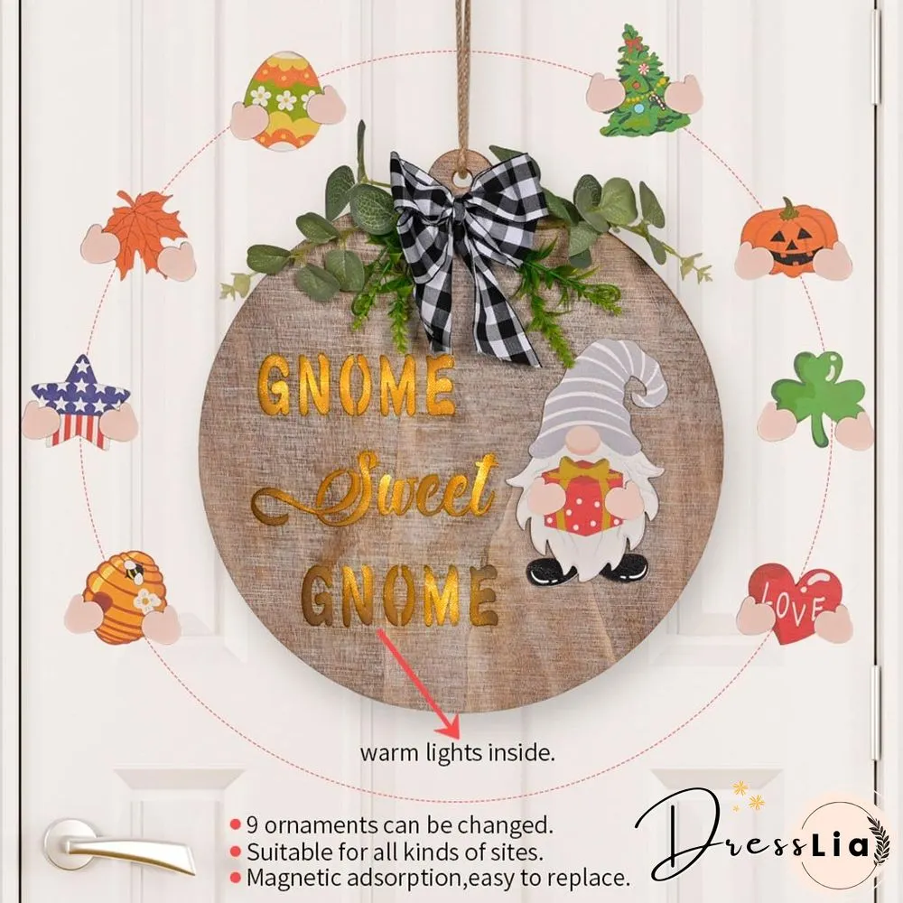 Wooden Gnome Theme Sign With Magnetic Interchangeable Accessories