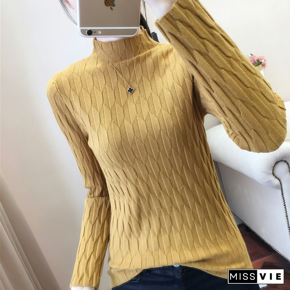 Harajuku Half High Collar Solid Knitted Sweaters Women Fashion Autumn Slim Y2k Pullovers Fashion Female Casual Korean Top