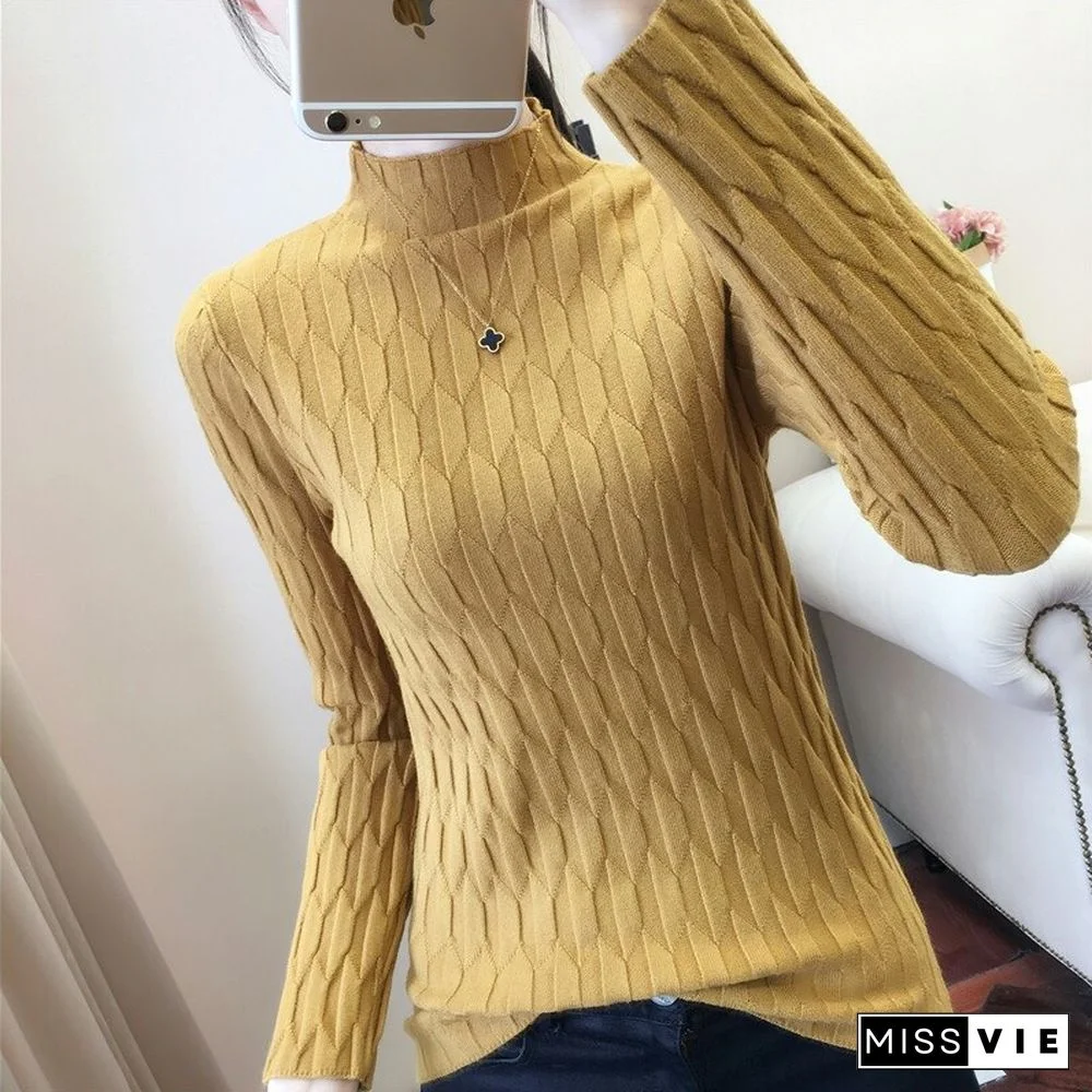 Harajuku Half High Collar Solid Knitted Sweaters Women Fashion Autumn Slim Y2k Pullovers Fashion Female Casual Korean Top