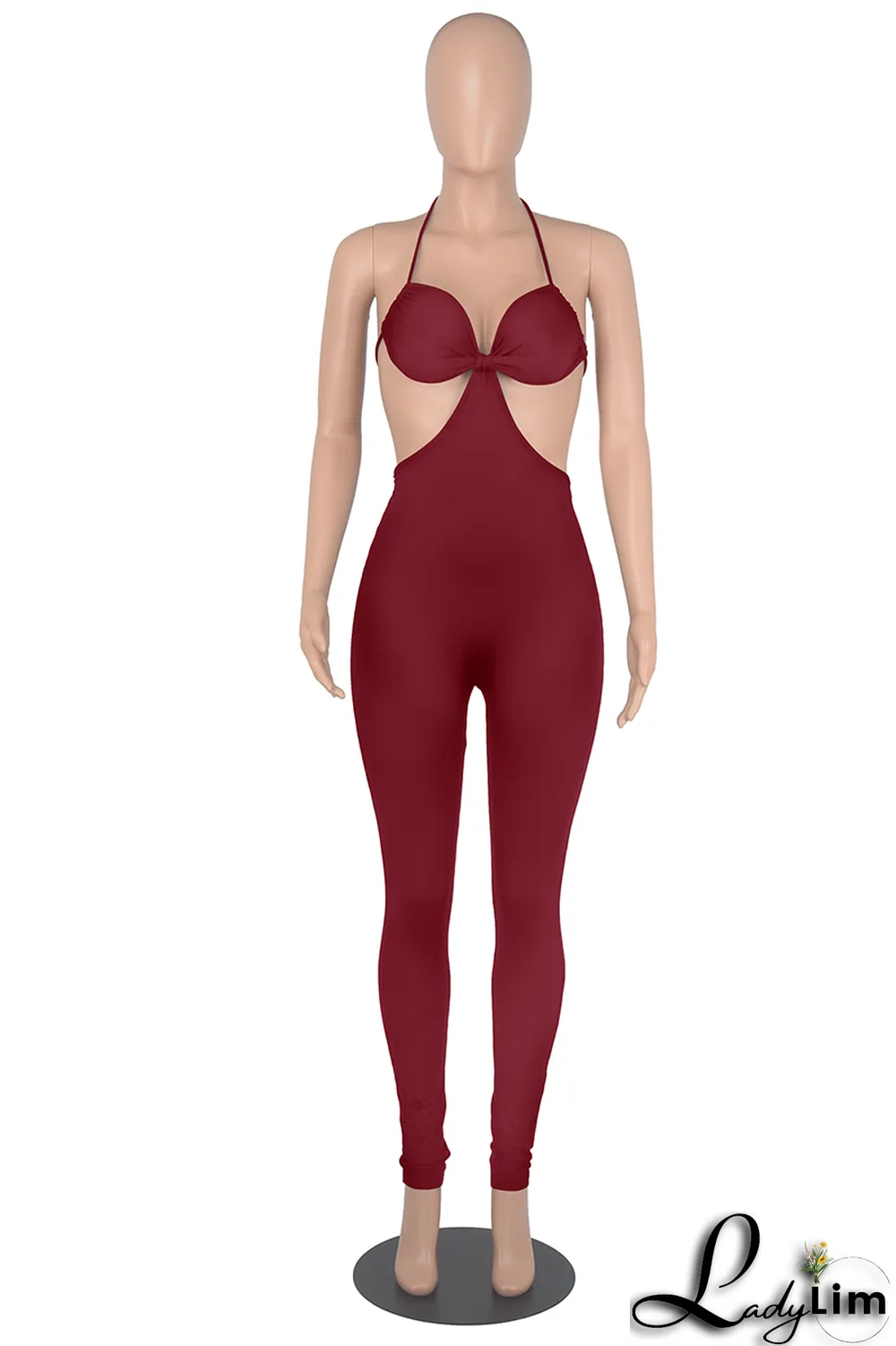 White Sexy Solid Patchwork Halter Skinny Jumpsuits