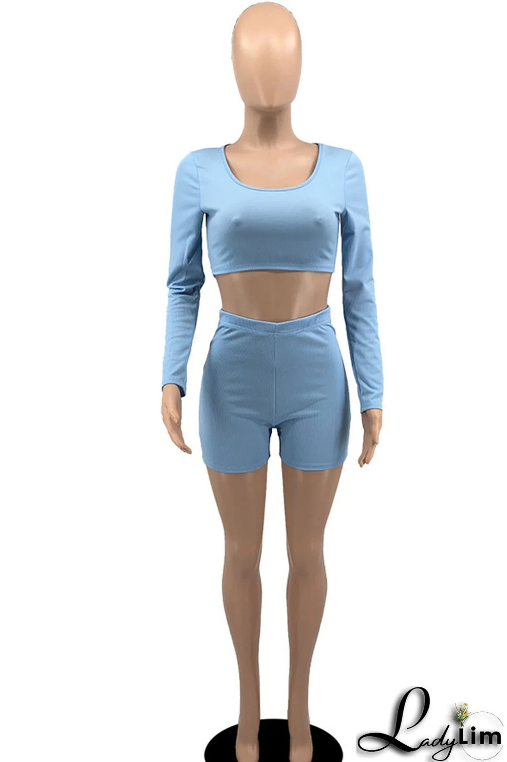 Sky Blue Casual Solid Patchwork O Neck Long Sleeve Two Pieces