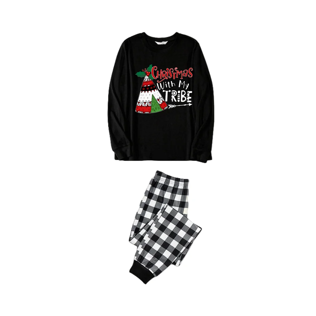 "Christmas With My Tribe" Pattern Ⅰ - Black and White Plaid Family Matching Pajamas