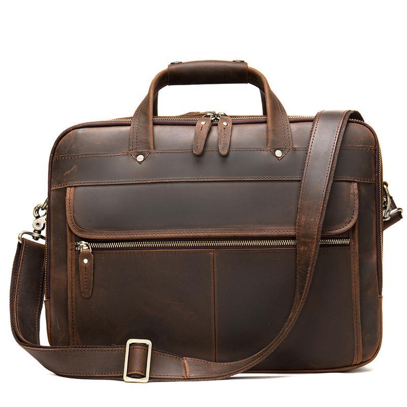 Vintage Style Leather Large Capacity Business Handbag Crossbody Bag