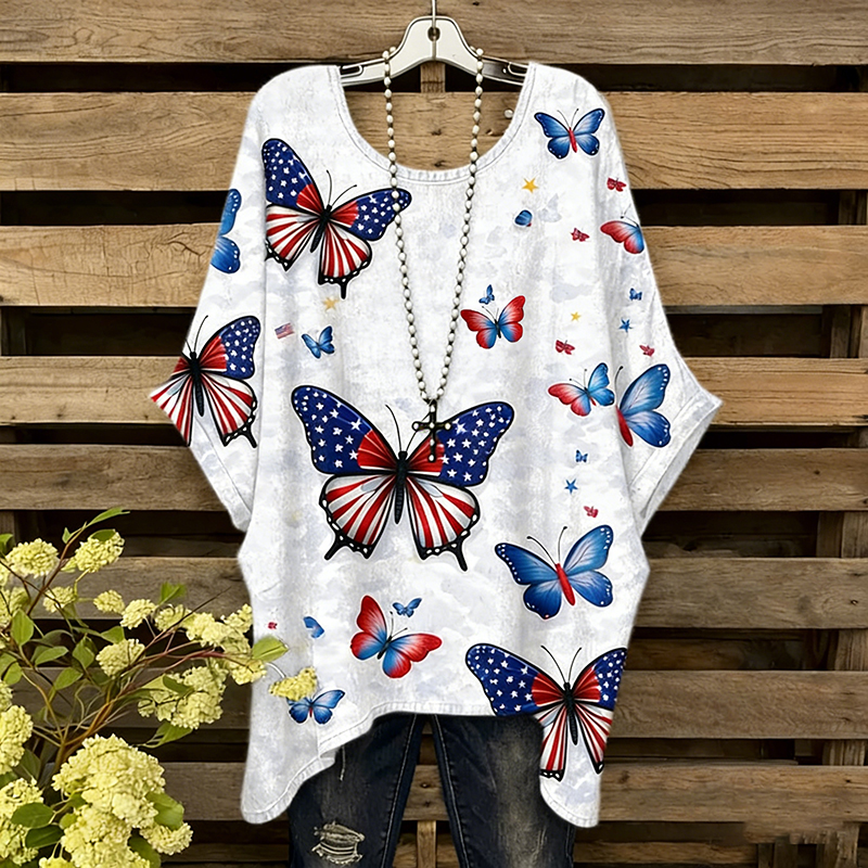 Comstylish Women's Butterfly Flag Art Print Casual T-shirt