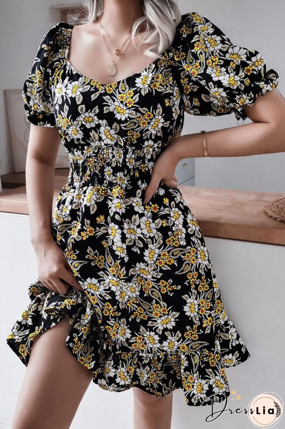 Fashion Casual Print Split Joint Square Collar A Line Dresses