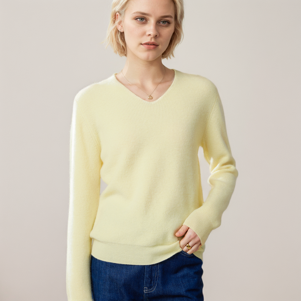 Cashmere Pullover Women's Warm and Loose V-neck REAL SILK LIFE
