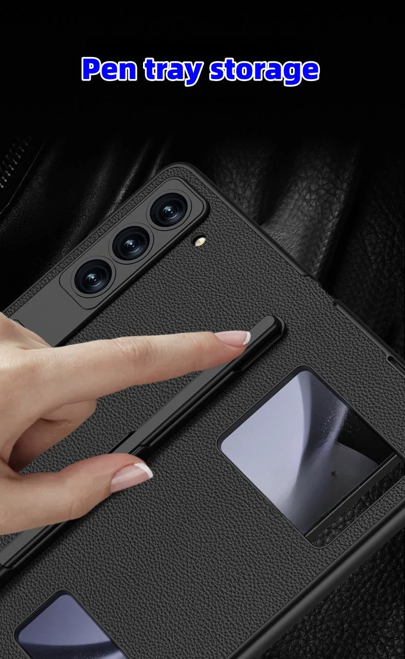 Samsung Galaxy ZFold series pen tray flip cover plain leather holder mobile phone case