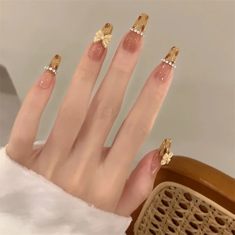 Buyerint 24pcs Wearable Pink Press on Nails – Butterfly Lovely Girl False Nails Tips with Jelly Gel Design  