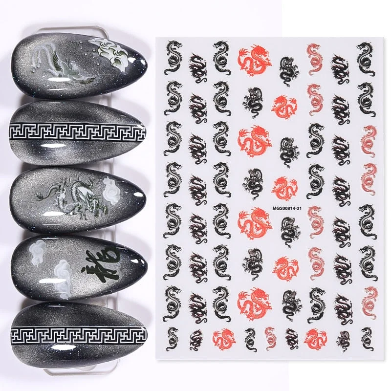 1 Sheet 3D Nail Sticker Gold Colorful Snake Rose Pattern Transfer Decals Sliders For Nails DIY Nail Art Decoration Manicures