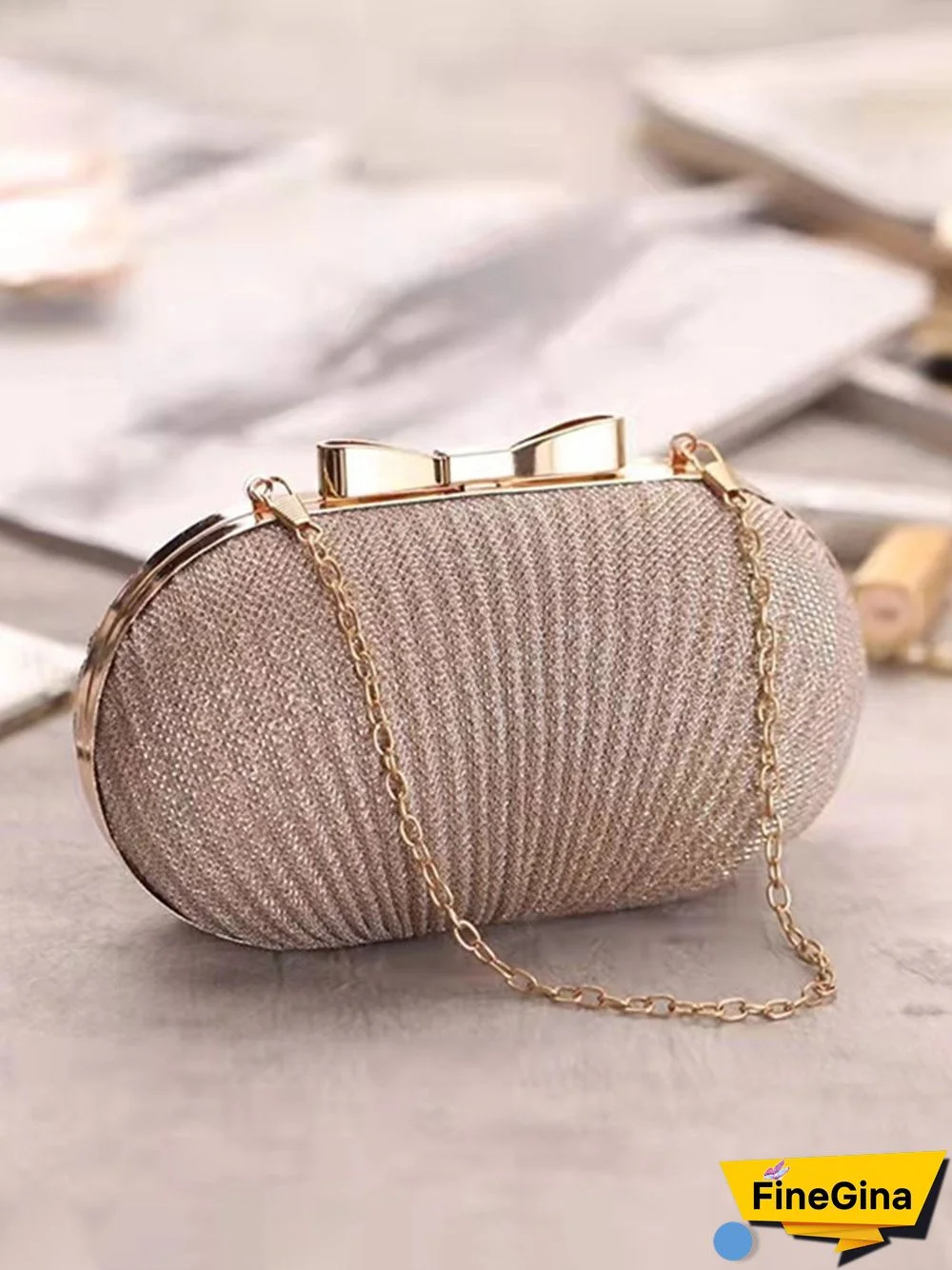 Pleated Butterfly Goose Egg Dinner Bag Oval Clutch Party Party Dress Chain Bag
