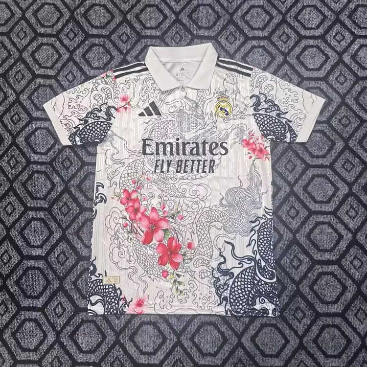 2026-27 Real Madrid POS White Jersey with Plum Blossom Design - Fan Edition