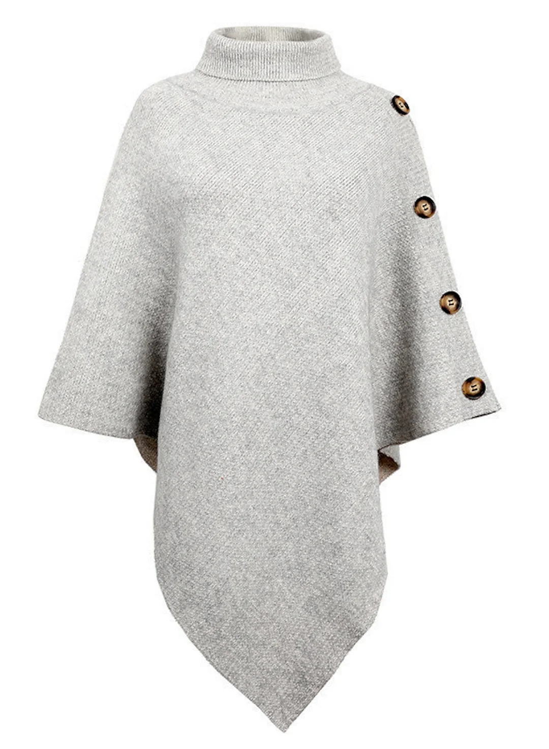 Women's Shirt Shrugs Plain Button Crochet Long Sleeve High Neck Ponchos Capes