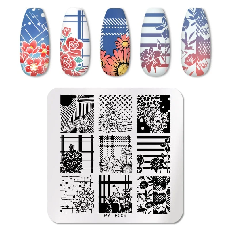 PICT YOU Nail Stamping Plates Rectangle Geometric Line Wave Pattern Stainless Steel Nail Art Image Stamp Stencils Design J004-Nail Inspo