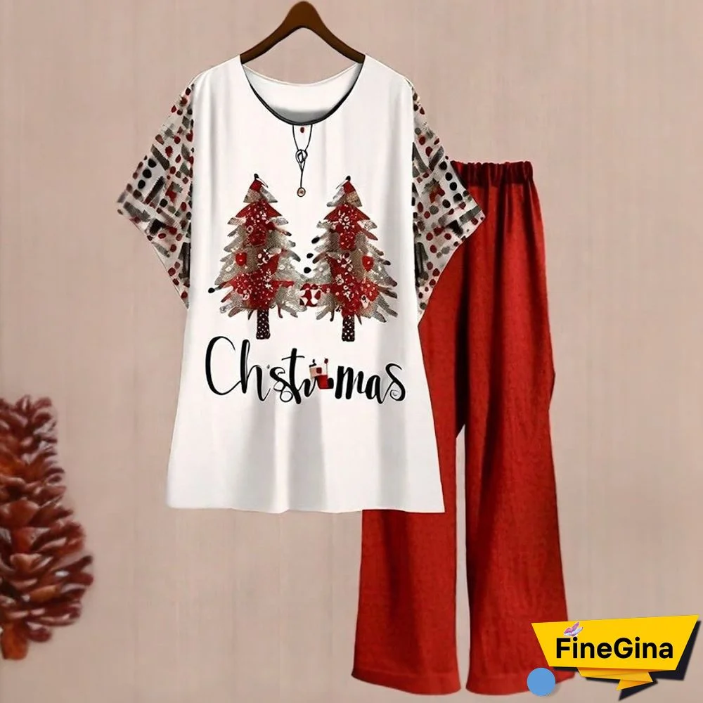 Casual Comfy Short Sleeve Print Two Piece Set