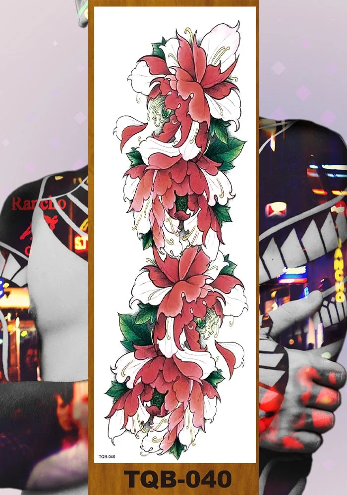 Full Arm Temporary Tattoo Sticker Man Woman Girls Body Leg Fake Tatoo Lotus Peony Rose Magnolia Flowers Totem Makeup Waterproof