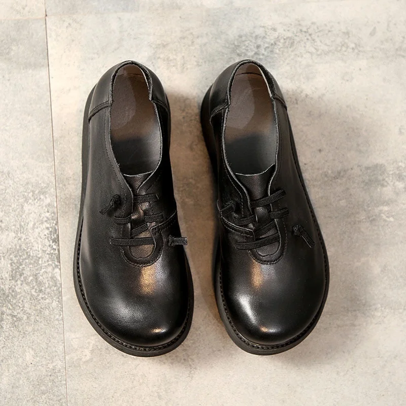 DRKANOL Fashion Spring Ladies Shoes 2021 Vintage Handmade Genuine Leather Women Flat Platform Shoes Comfort Platform Shoes Black
