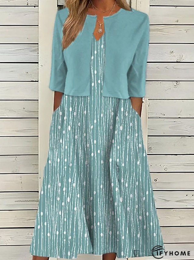 Women's Dress - Two Piece Dress Set Casual Dress Tank Dress Outdoor Daily Fashion Modern Pocket Print Midi Dress V Neck Half Sleeve Graphic Regular Fit Pink Blue Gray Summer Spring S M L XL XXL | IFYHOME