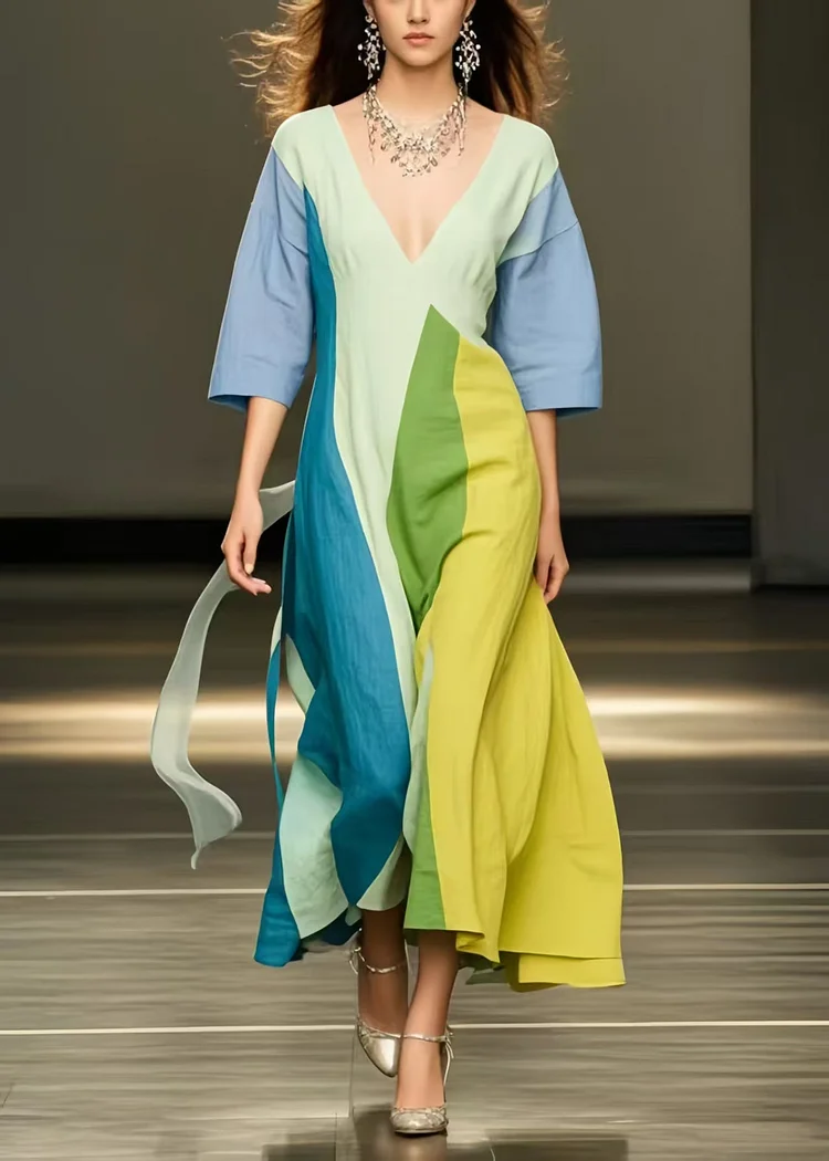Modern Polychrome Exra Large Hem Cotton Vacation Dress Summer