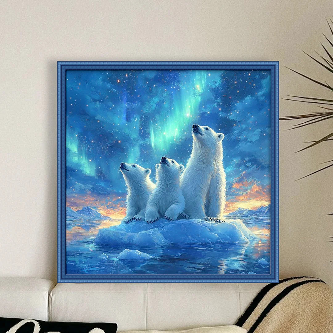 Polar Bear Full 11CT DIY Stamped Cross Stitch Kits for Adults Home Decor 45x45cm