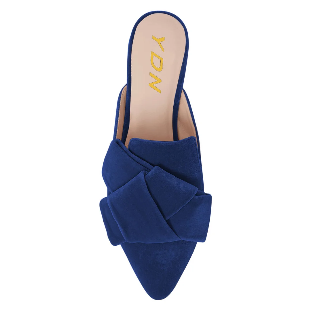 YDN Chic Blue Flats Pointed Toe Women's Mules Shoes with Knot