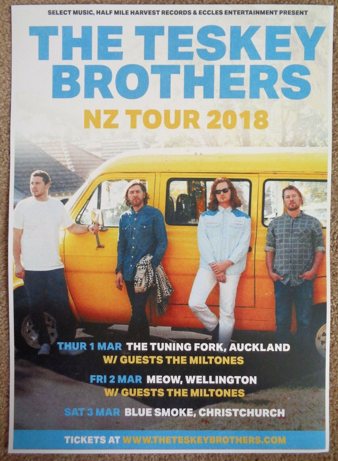 TESKEY BROTHERS Tour POSTER New Zealand March 2018 Gig Concert