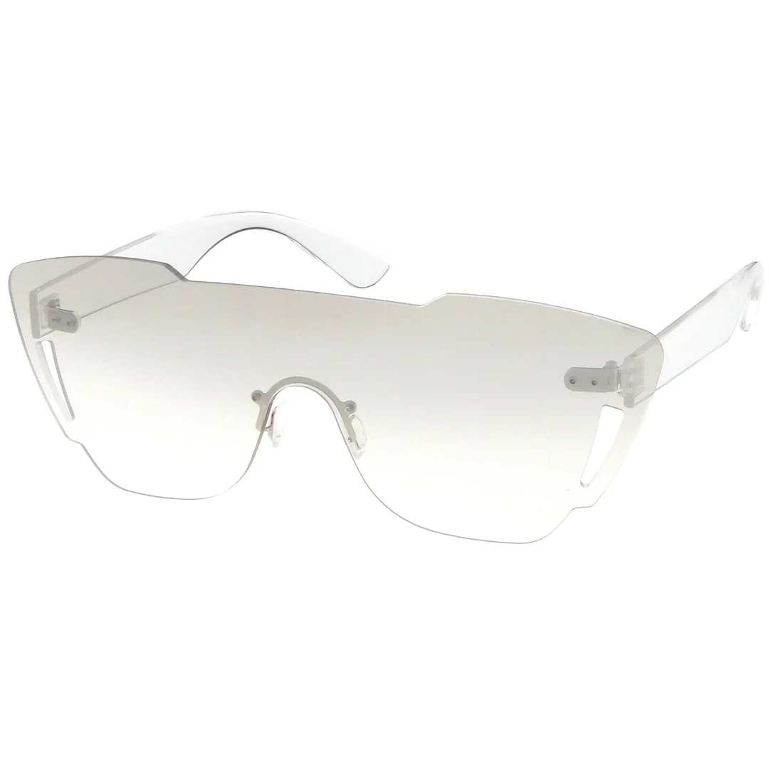 Oversize Rimless Cutout Thick Arms Tinted Mono Lens Shield glasses 73mm