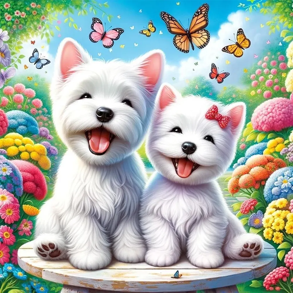 Partial AB Diamond Painting - Full Round Drill - Happy Dogs(Canvas|35*35cm)