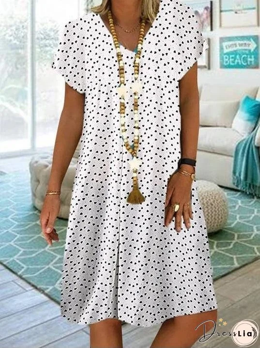 Casual Short Sleeve V-Neck Polka Dot Print Dress for Women