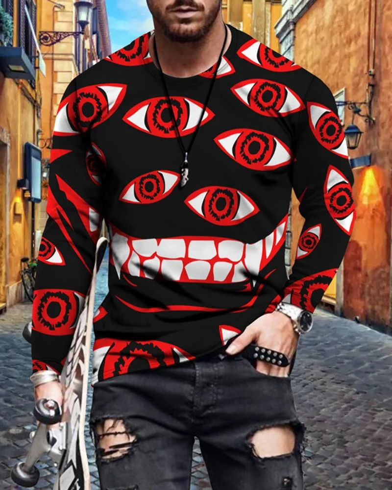 Men's Eye Printing Long Sleeve T-shirt