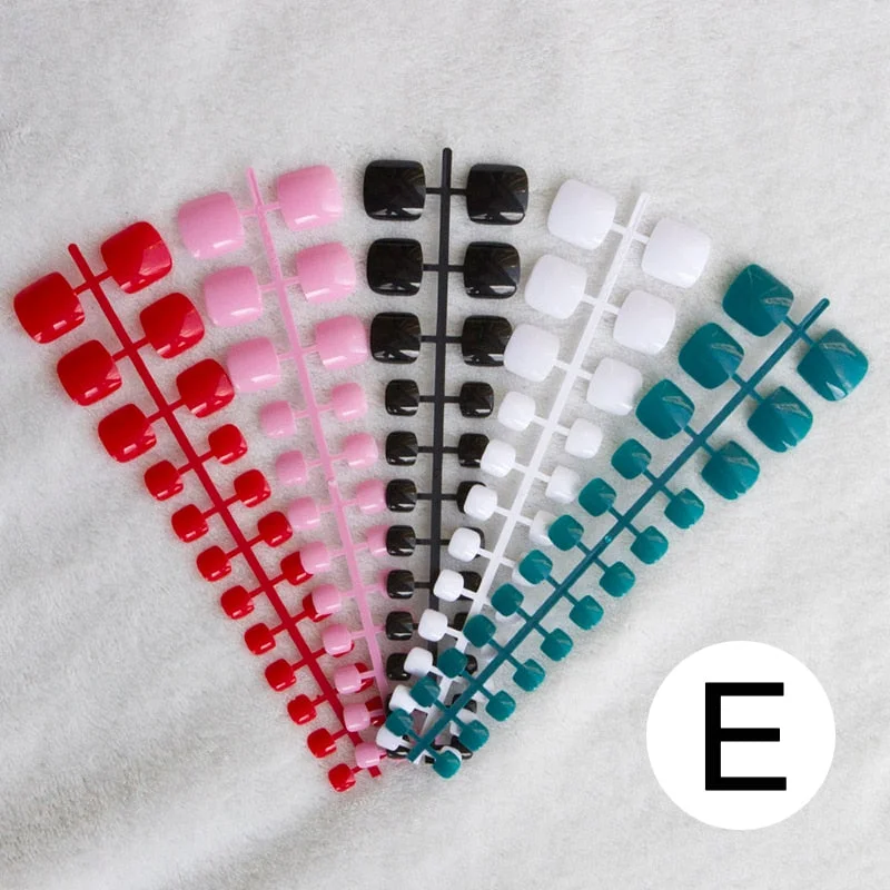 Mixed 5 Colors full cover false nails short foot fake nails Candy Color 24pcs/set press on nails foot toe french nail art tips-Nail Inspo
