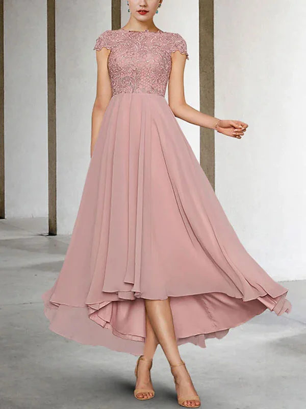 backless lace short sleeve pleated ladies dress