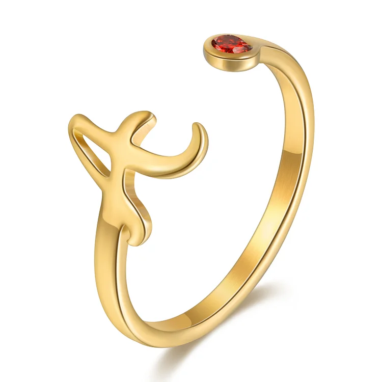 Kettenmachen Personalisierte Buchstabe Golden Offener Ring mit Geburtsstein