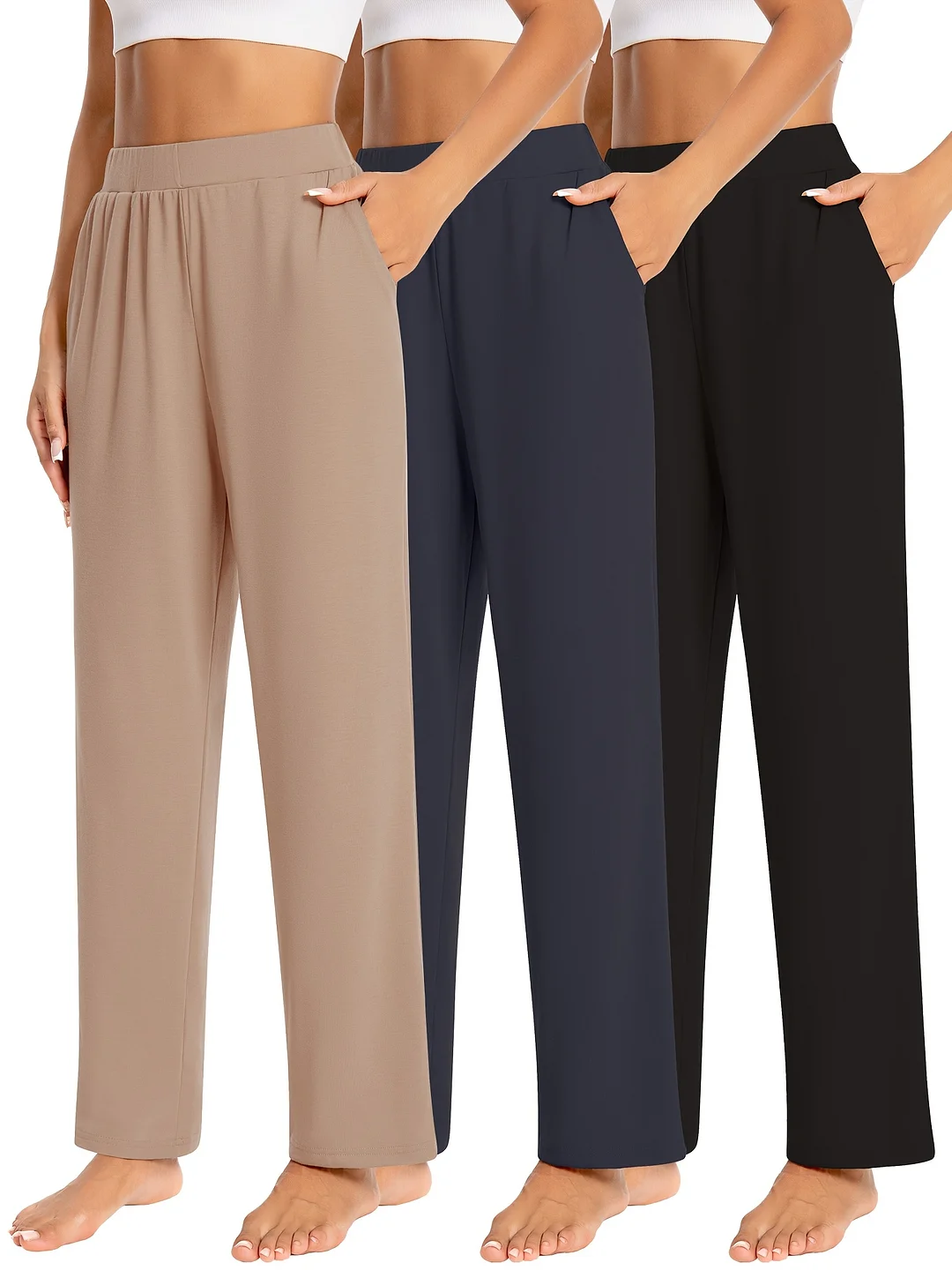 3-Pack Women's High Waist Pants - Lightweight & Breathable Summer Loose Fit Pants With Pockets For Jogging Outdoor & Casual Wear | IFYHOME