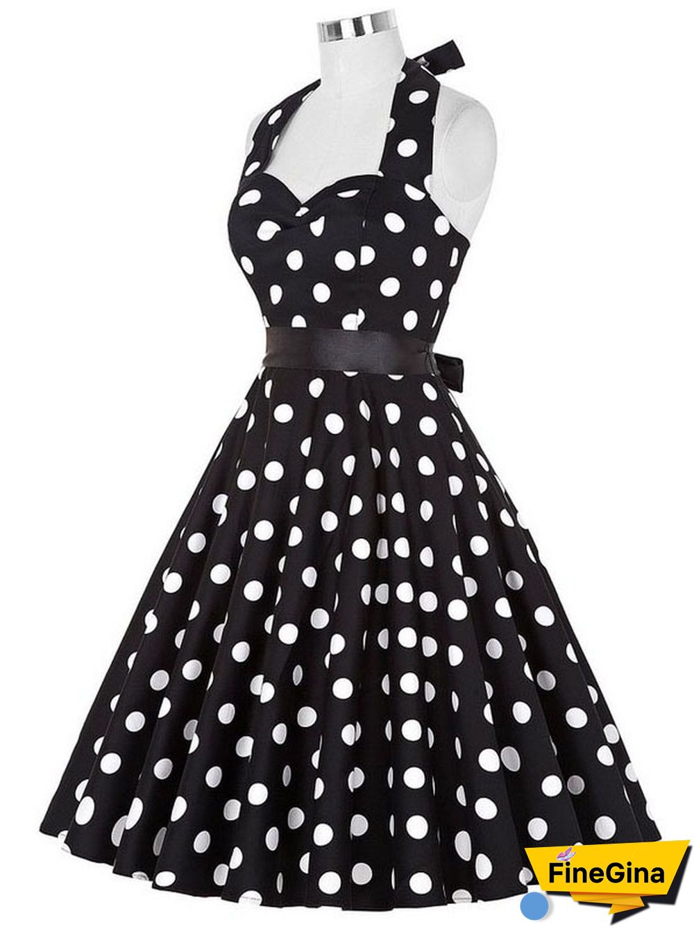 Sexy Halter Party Dress Retro Polka Dot Hepburn Vintage 50s 60s Pin Up Rockabilly Dresses Robe Elegant Midi Dress