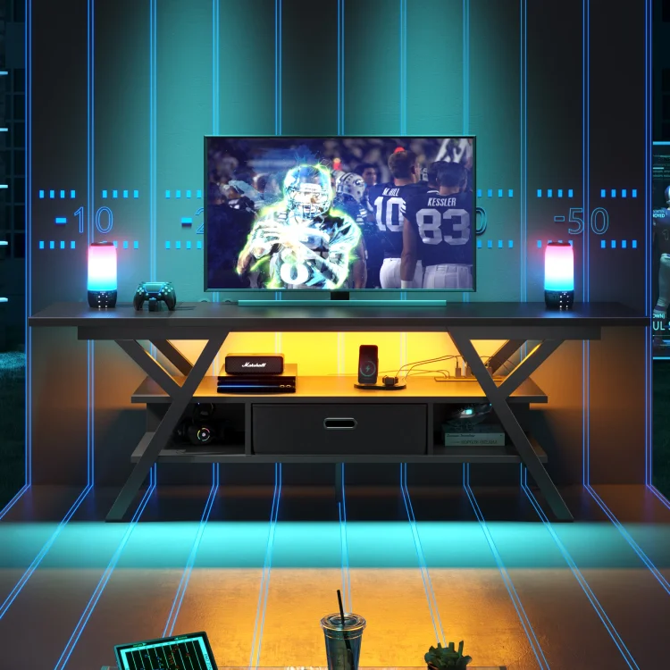 Bestier 70" TV Stand for TVs up to 75" with Power Outlets Gaming Entertainment Center with LED Light