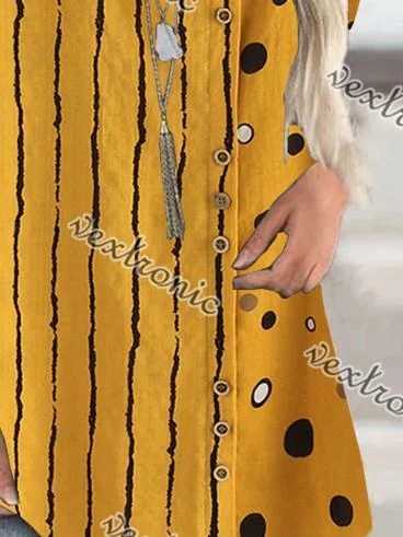 Women Short Sleeve Scoop Neck Striped Polka Dot Top