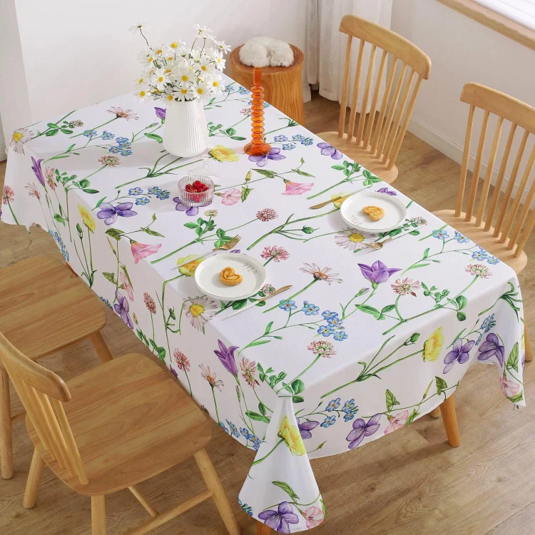 Spring Wildflower Floral Rectangle Tablecloth Holiday Party Decorations Waterproof Table Cloth Wedding Dining Table Decor
