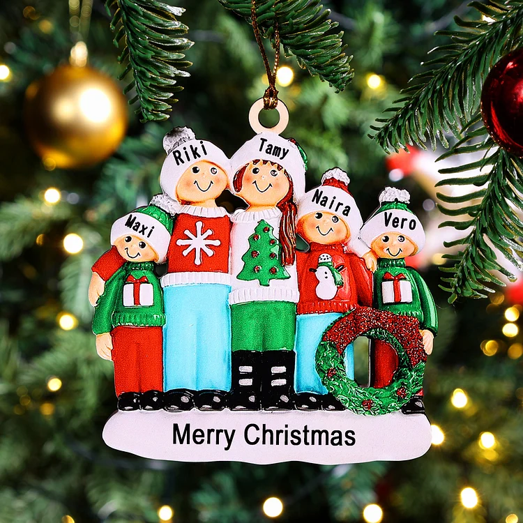 5 Names-Personalized Family Christmas Wooden Ornament Custom 5 Names Hanging Ornament Gifts For Family