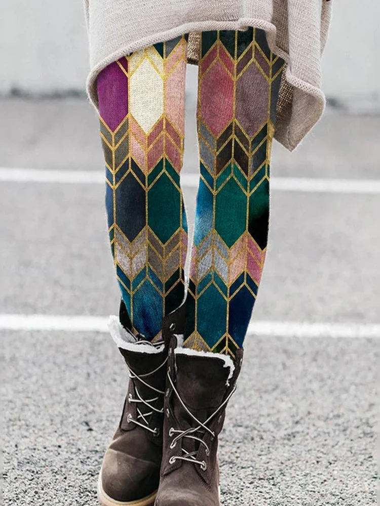 Colorful Geometric Glitter Art Leggings