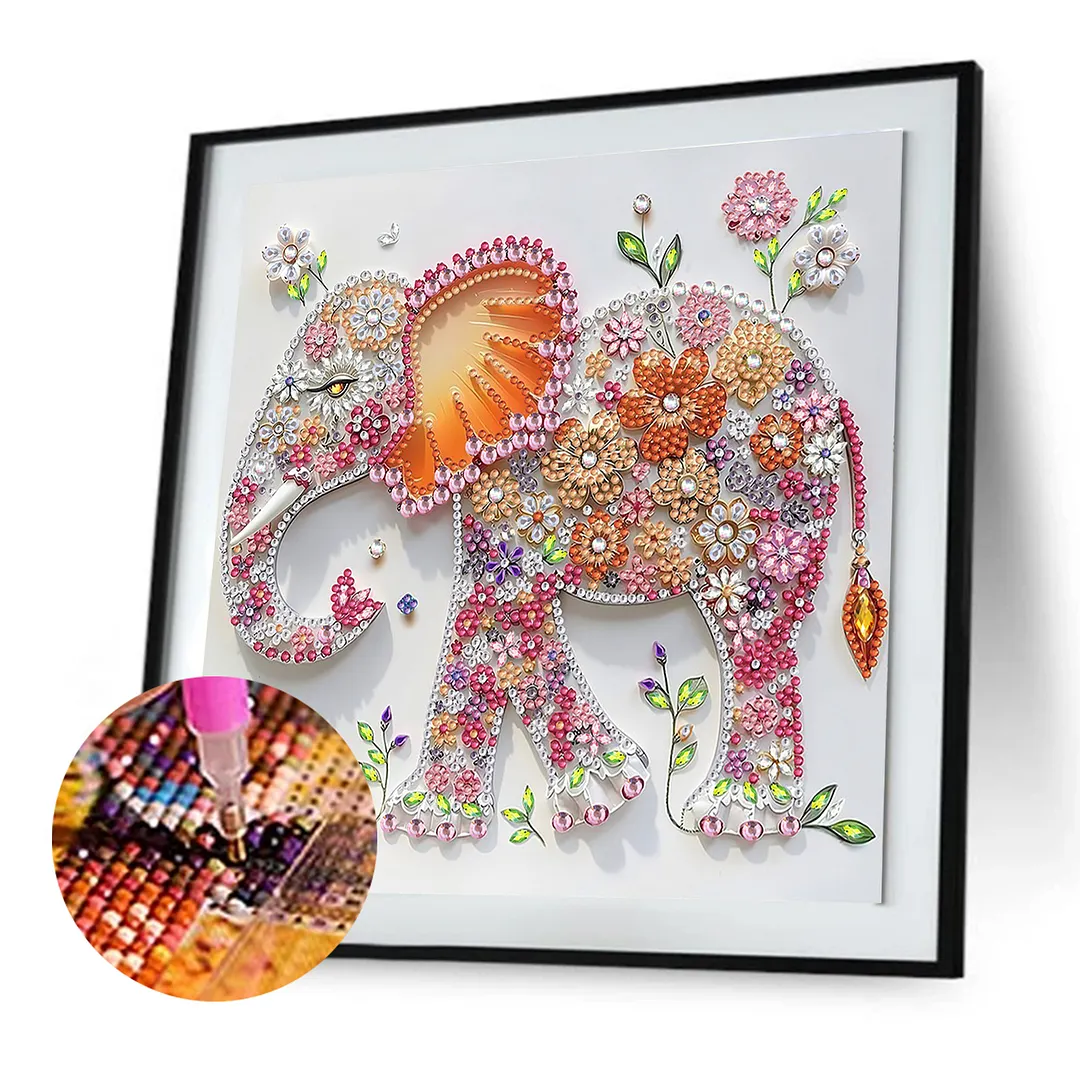 Diamond Painting - Partial Special Shaped Drill - Floral Elephant(Canvas|30x30cm)