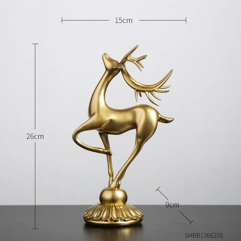 European Style Deer Sculpture Golden Resin Animal Model Modern Home Decoration Living Room Decor Office Desk Accessories Crafts
