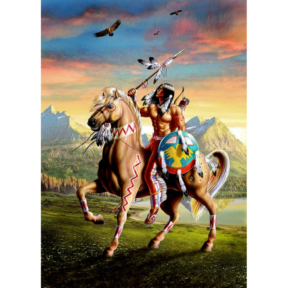 

30*40CM - Round Drill Diamond Painting - Indian on Horse, 501 Original