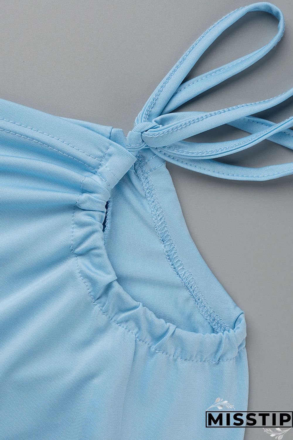 Blue Casual Solid Bandage Patchwork Slit O Neck Sleeveless Two Pieces