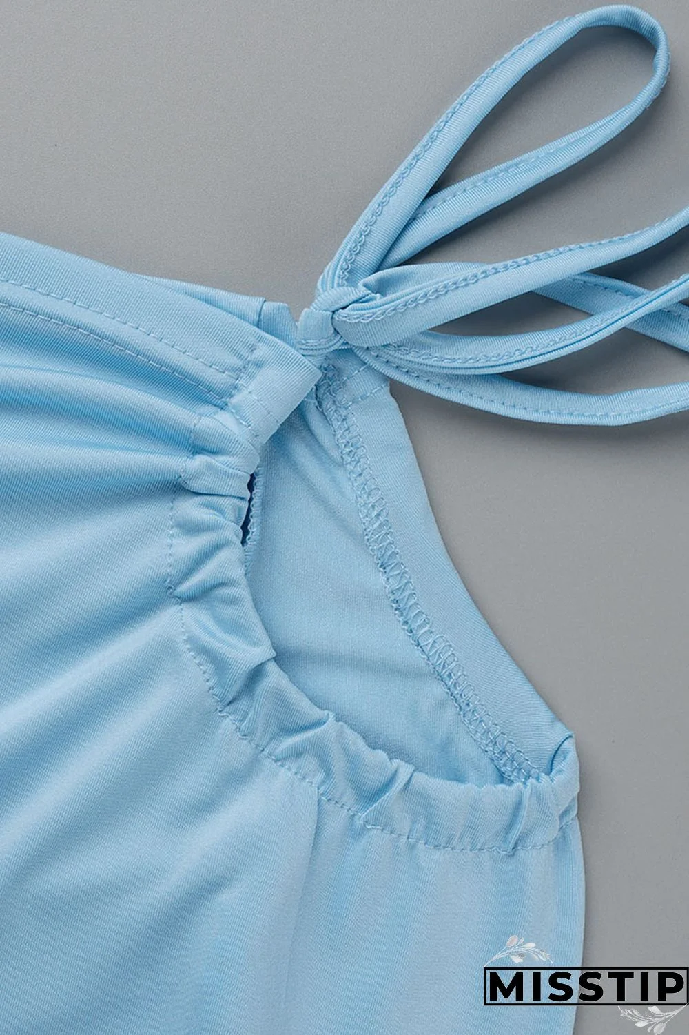 Blue Casual Solid Bandage Patchwork Slit O Neck Sleeveless Two Pieces