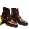 Mens Brown Buckle Leather Dress Boots 
