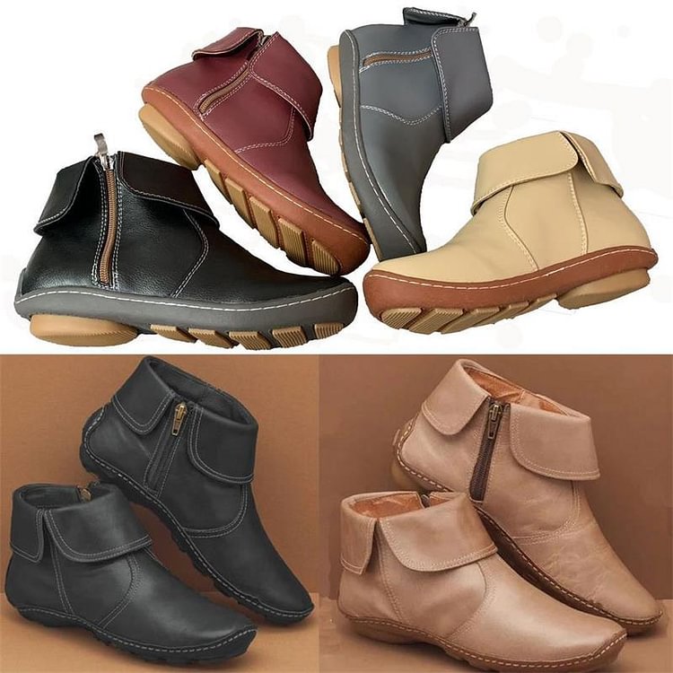 Women Casual Plain All Season Zipper Round Toe Plus Size Rubber Non-Slip Classic Boots